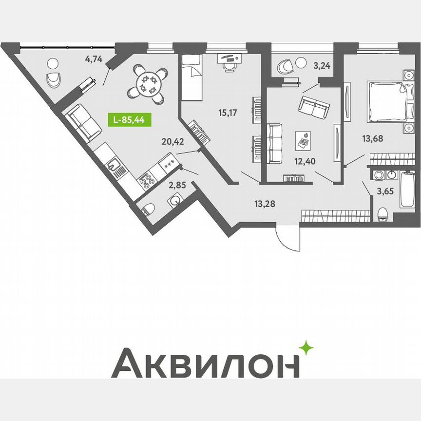 3-к. квартира, 84,9 м², 2/13 эт.