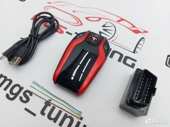 Смарт ключ Тесла дизайн BMW красный с экраном