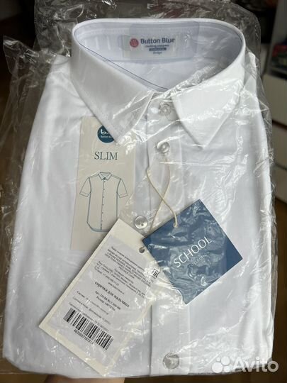 Новая школьная рубашка button blue 140