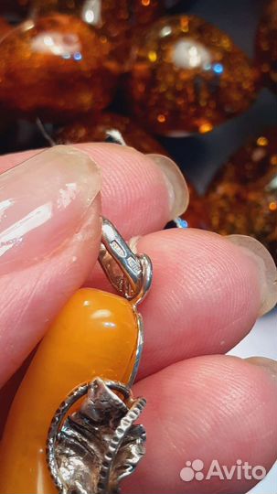 Авторский кулон серебро пейзажный янтарь