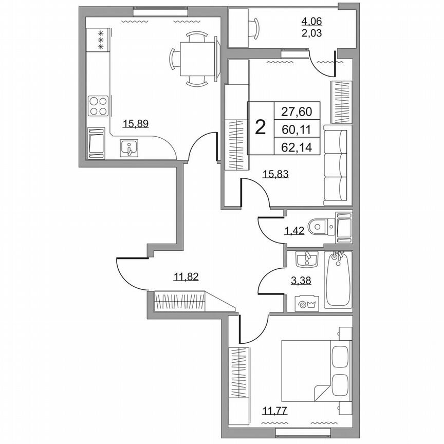 2-к. квартира, 62,1 м², 13/19 эт.