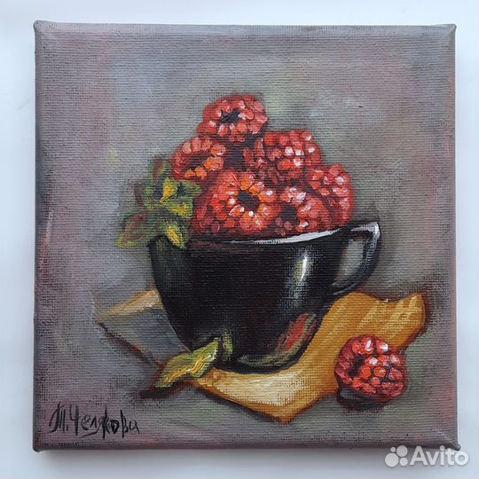 Картина маслом на холсте натюрморт, цветы 15*15см