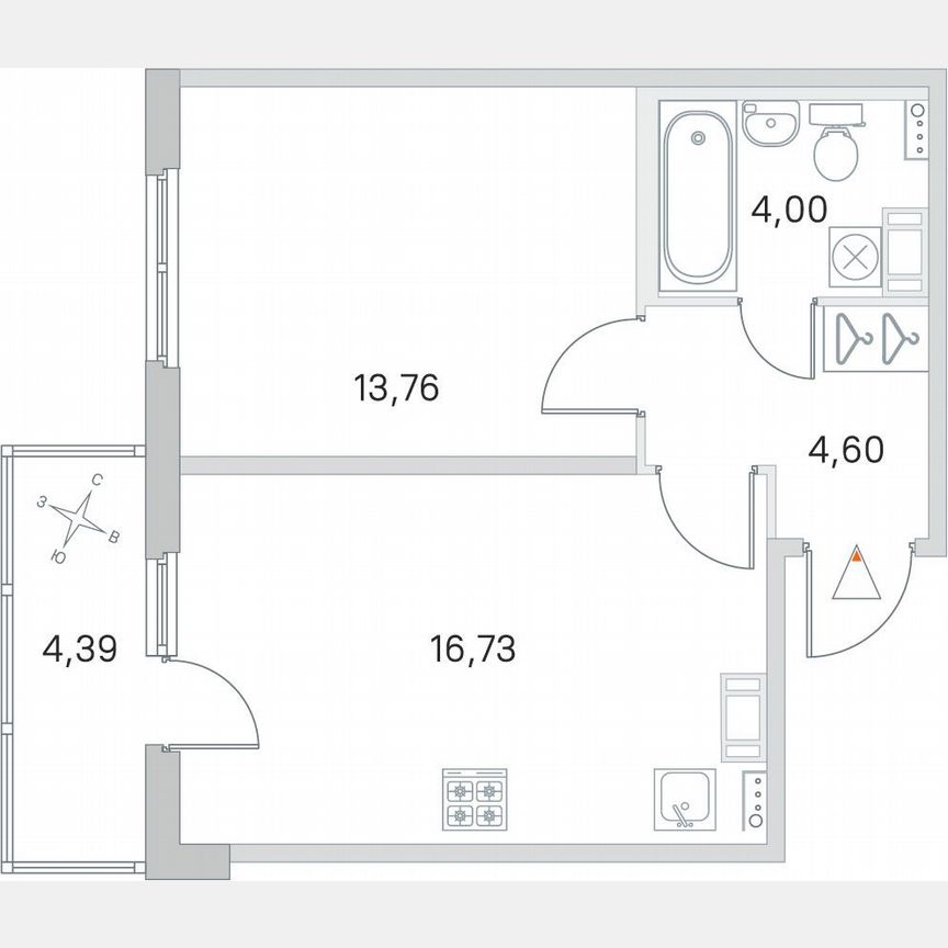 1-к. квартира, 40,4 м², 2/4 эт.