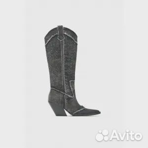 Блестящие джинсовые ковбойские ботинки Zara, черны