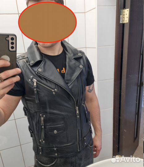 Кожаный мотоциклетный жилет