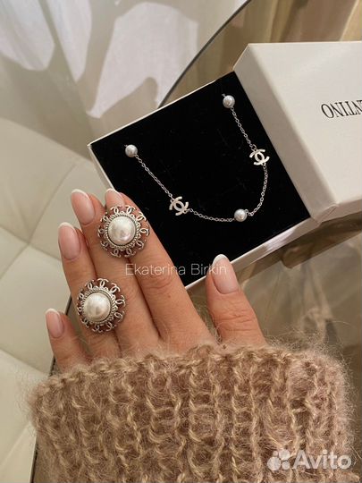 Серьги chanel круглые с жемчужиной