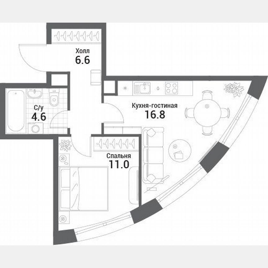 1-к. квартира, 39 м², 9/35 эт.