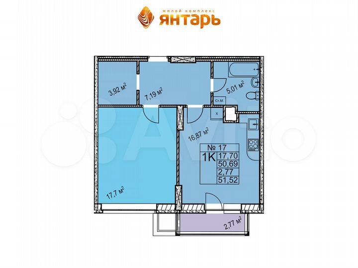 1-к. квартира, 51,5 м², 5/24 эт.