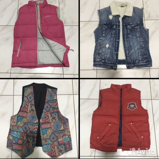 4 жилета пуховый зимний джисовый винтаж