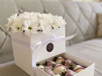 Клубника в шоколаде, цветы, коробочка шкатулка