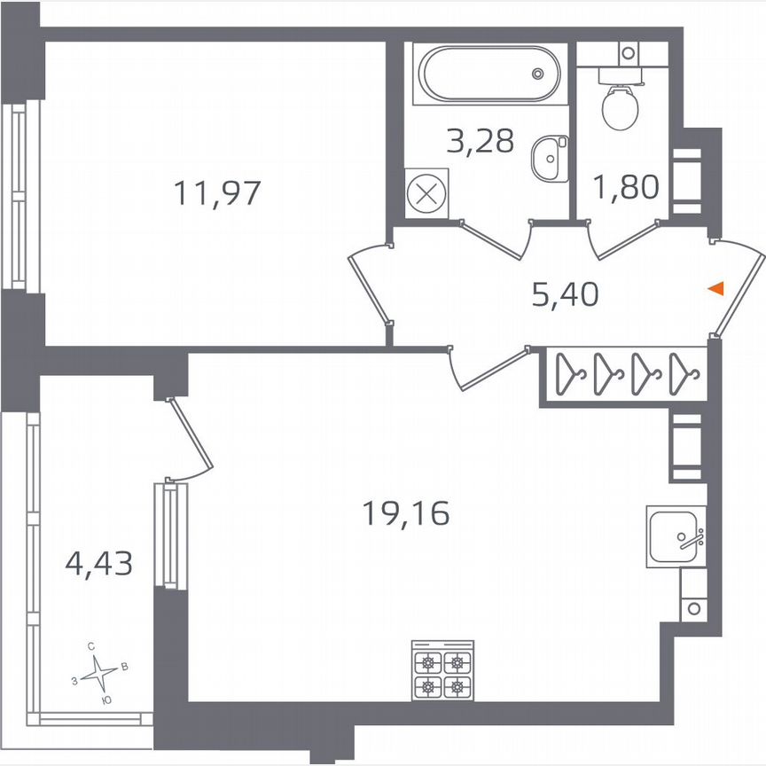 1-к. квартира, 43,8 м², 10/17 эт.