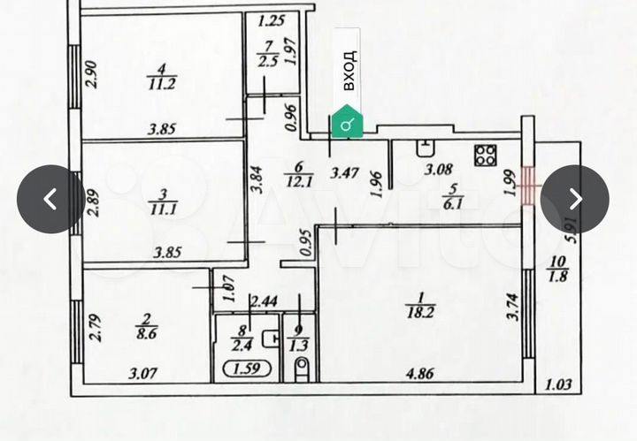 4-к. квартира, 72,5 м², 5/5 эт.