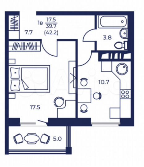1-к. квартира, 42,2 м², 6/16 эт.