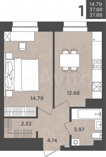 1-к. квартира, 37,9 м², 2/24 эт.