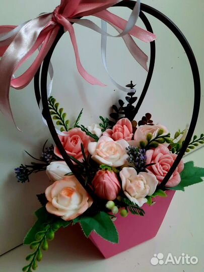 Букет из мыла, подарочная корзинка цветов из мыла