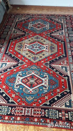 Чисто шерстяной ковёр старинный антиквариат