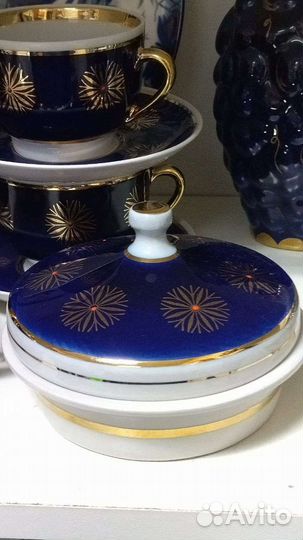 Чайный сервиз ссср.Довбыш кобальт позолота фарфор