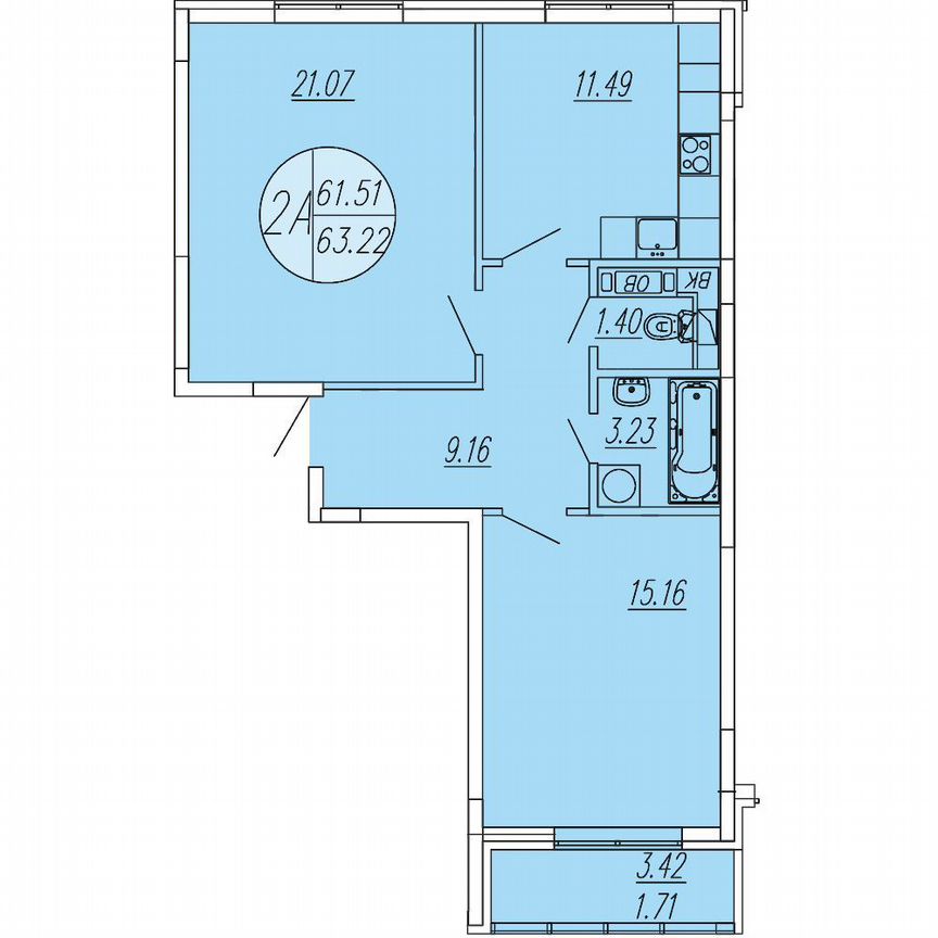 2-к. квартира, 63,2 м², 4/4 эт.