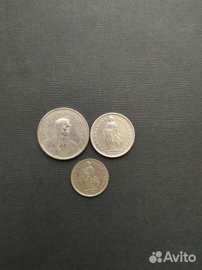 Швейцарские франки 5, 2, 1