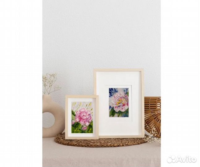 Картина маслом розовые пионы для комода