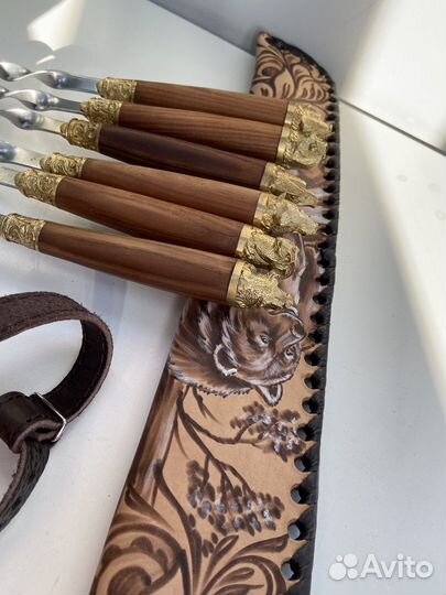 Набор шампуров в колчане из кожи