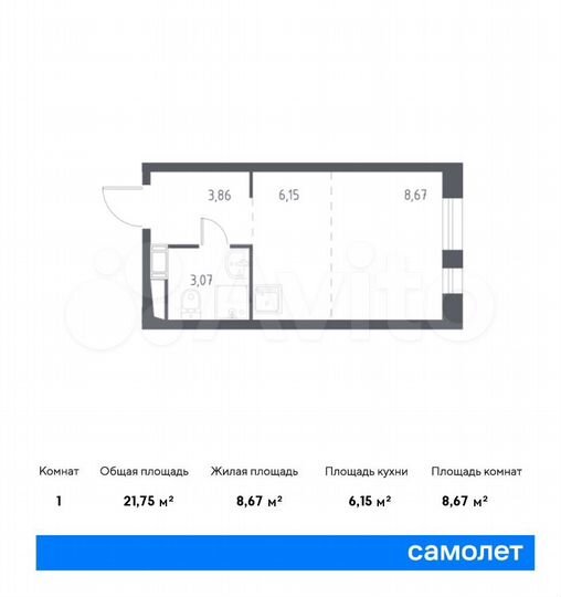 Квартира-студия, 21,8 м², 4/17 эт.