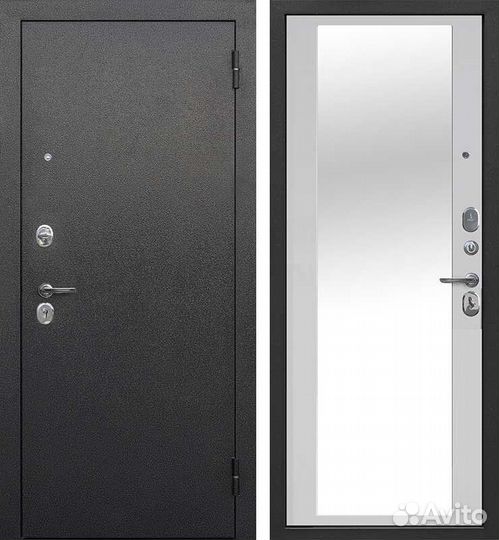 Дверь входная Гарда Серебро Зеркало Белый ясень