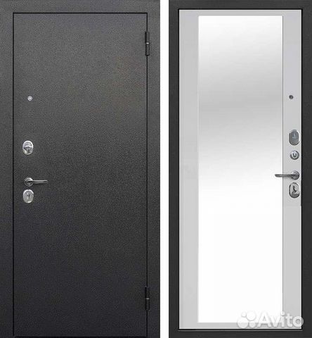 Дверь входная Гарда Серебро Зеркало Белый ясень