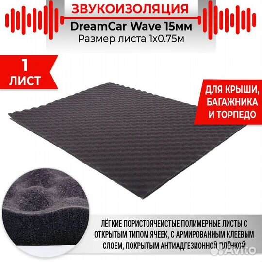 Акустический поролон, самоклеящийся, волна 15мм