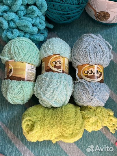 Пряжа для вязания хлопковая и плюшевая