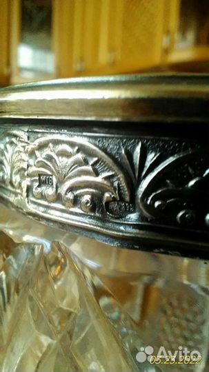 Ваза хрустальная СССР с серебряным ободком