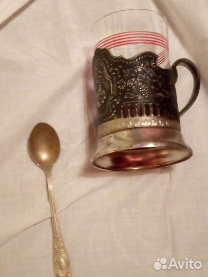 Подстаканник СССР, стакан и ложка