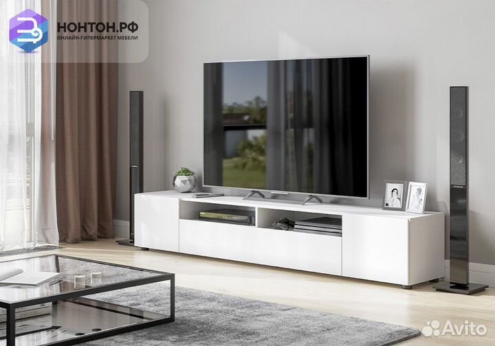 Тумба для тв Грейс белая текстурная