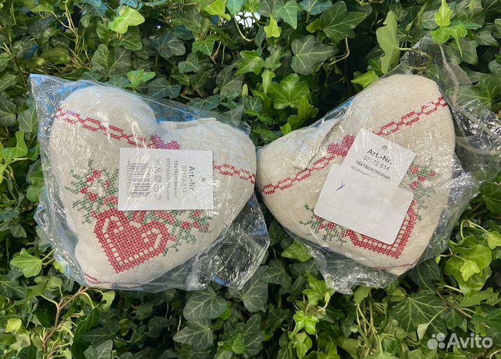 Подушка сердце лен+вышивка, Германия