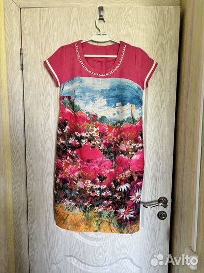Летнее платье 48р малиновое длина миди