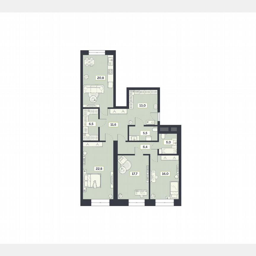 3-к. квартира, 125,3 м², 18/27 эт.