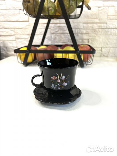 Новый чайный сервиз на 6 персон из темного стекла