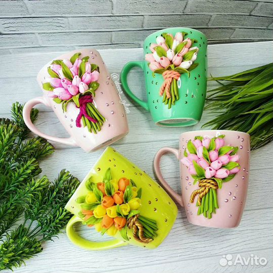 Кружка с декором из полимерной глины