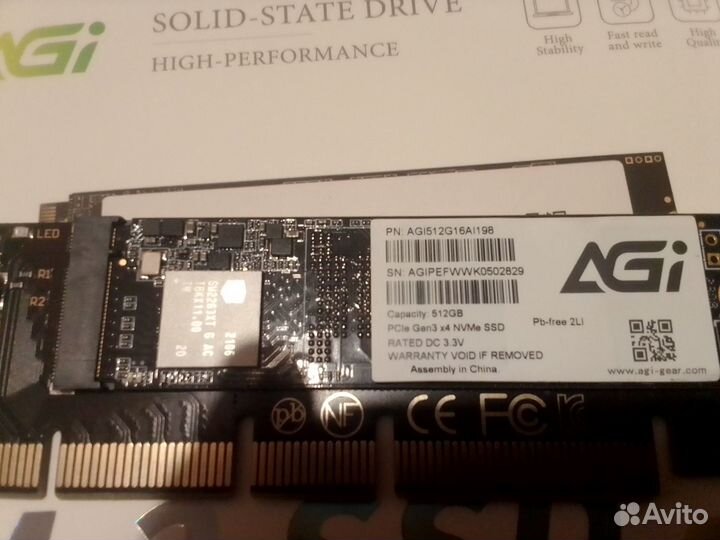 Ssd m2 nvme 512g,с адаптером на pci e