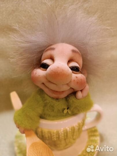 Домовёнок Прошка в чашке, кукла ручной работы