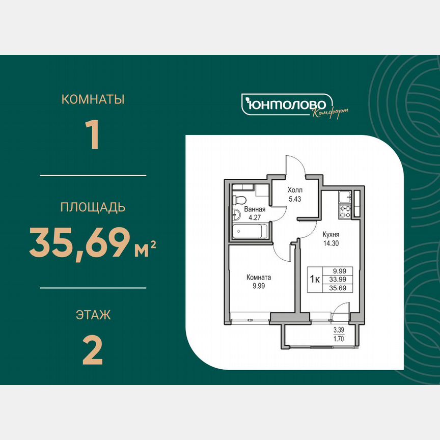 1-к. квартира, 35,7 м², 2/23 эт.