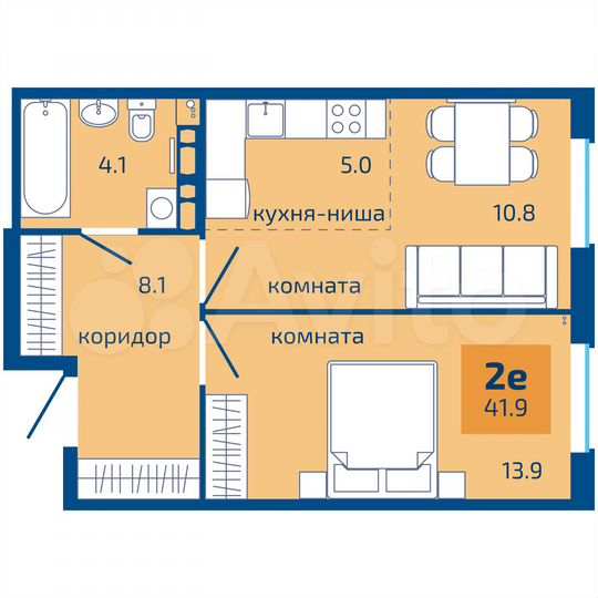 2-к. квартира, 41,9 м², 3/10 эт.