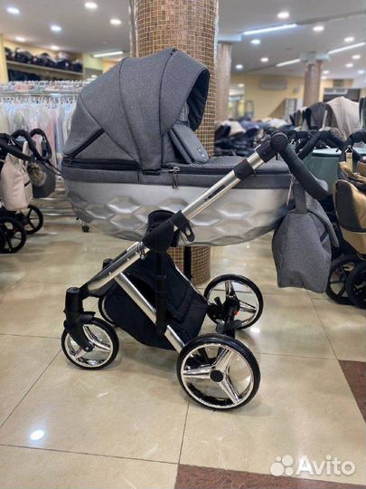 Коляска 2в1,3в1 chantal star серый+хром.рама
