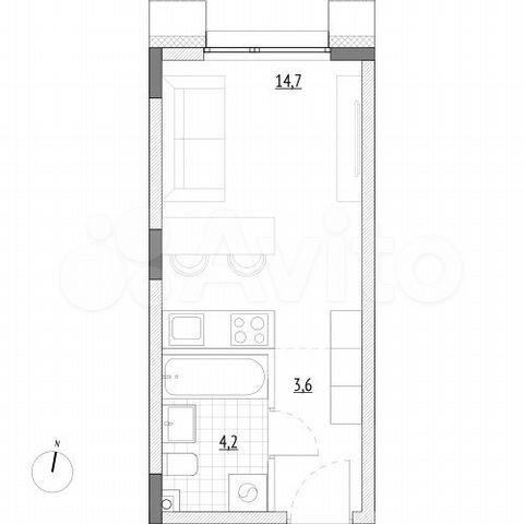 Апартаменты-студия, 22,5 м², 2/7 эт.