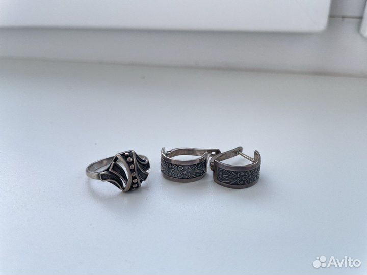 Серьги серебро 925 СССР со звездой + кольцо