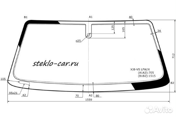 Стекло лобовое Jaguar XJ II 4DSed +дд KMK 1560*720 1998-03