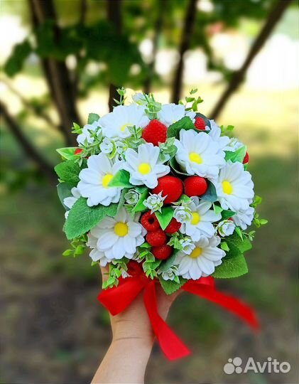 Букет ромашек, розы, букет цветов, букет из мыла
