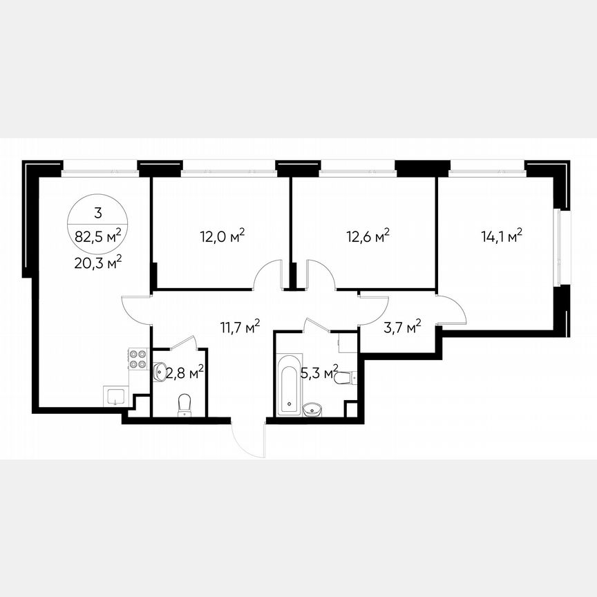 3-к. квартира, 82,5 м², 1/17 эт.