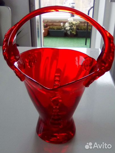 Ваза конфетница корзинка цветной хрусталь СССР