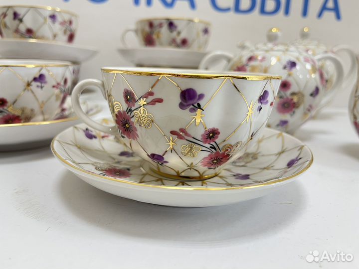 Сервиз чайный Розовая сетка лфз СССР